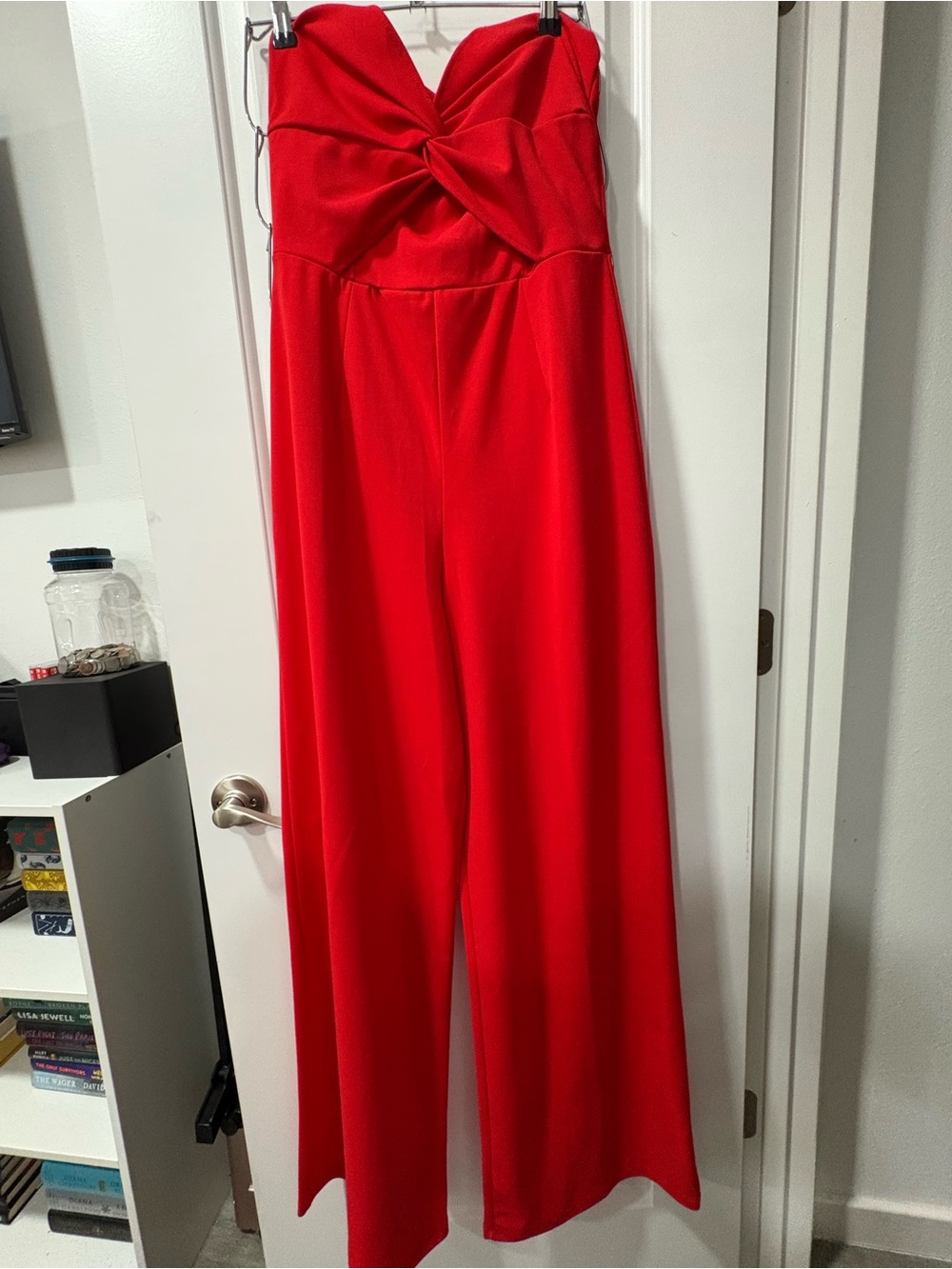 Style Rack Red Strapless Twist-Front Wide-Leg Jumpsuit